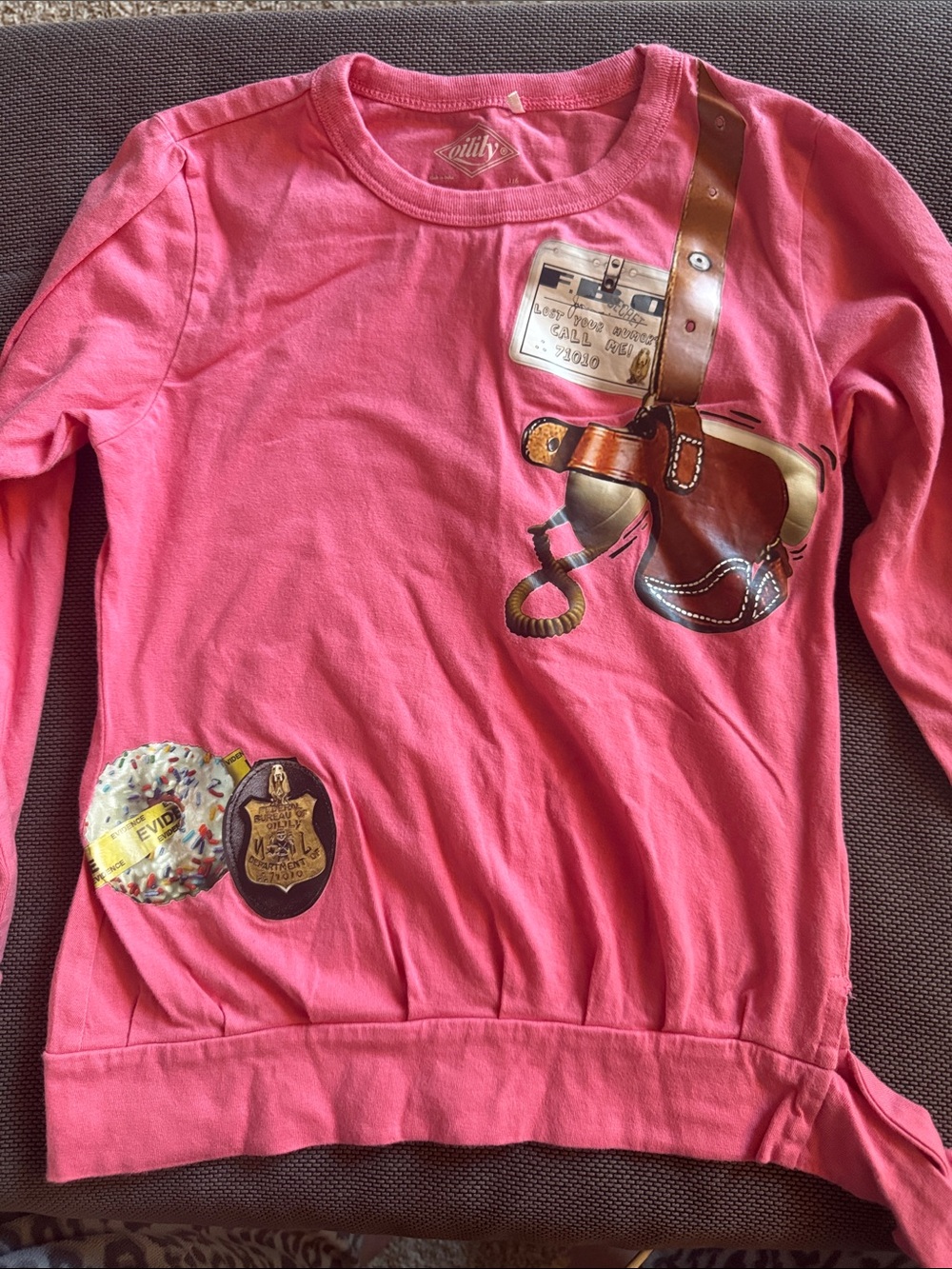 Oilily Pink Long-Sleeve Tee with Saddle and Badge Graphics sz 6